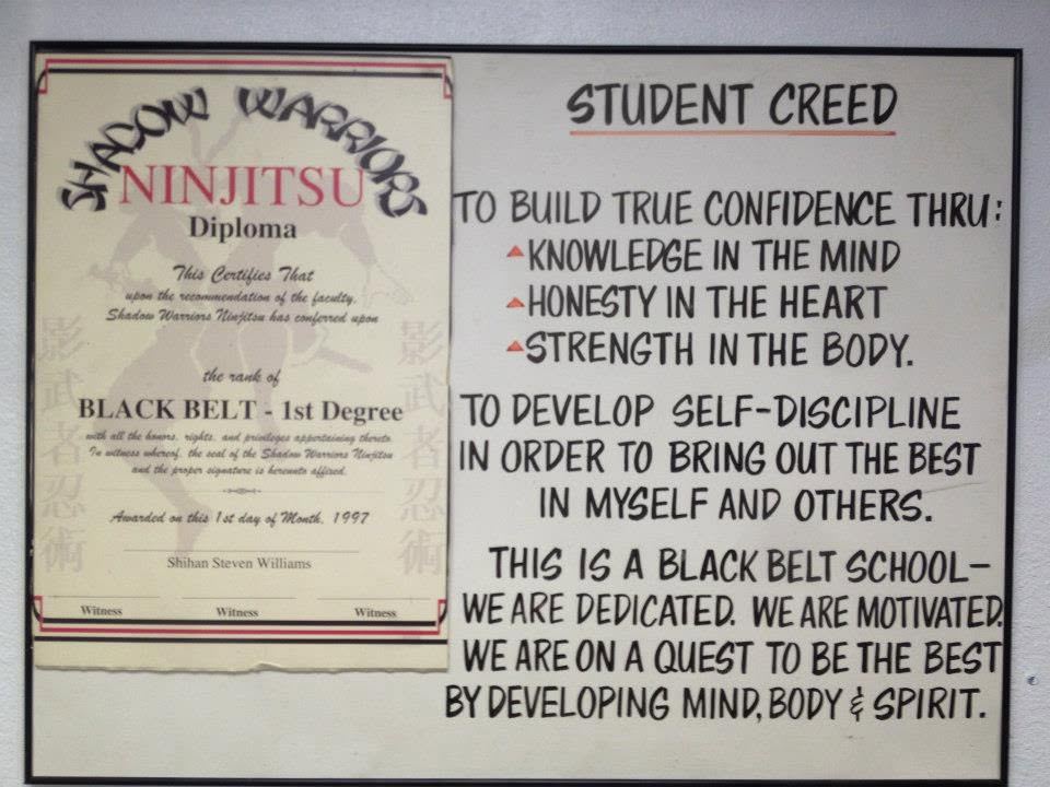 Black belt diploma and student creed