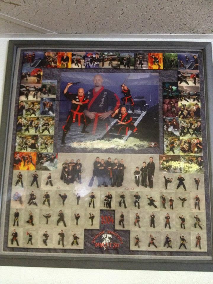 Framed collage of technique photos and belt ranks, 2004