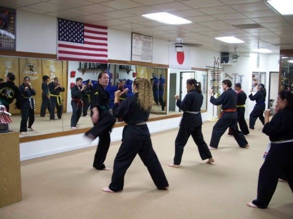 Adult class practicing kicks